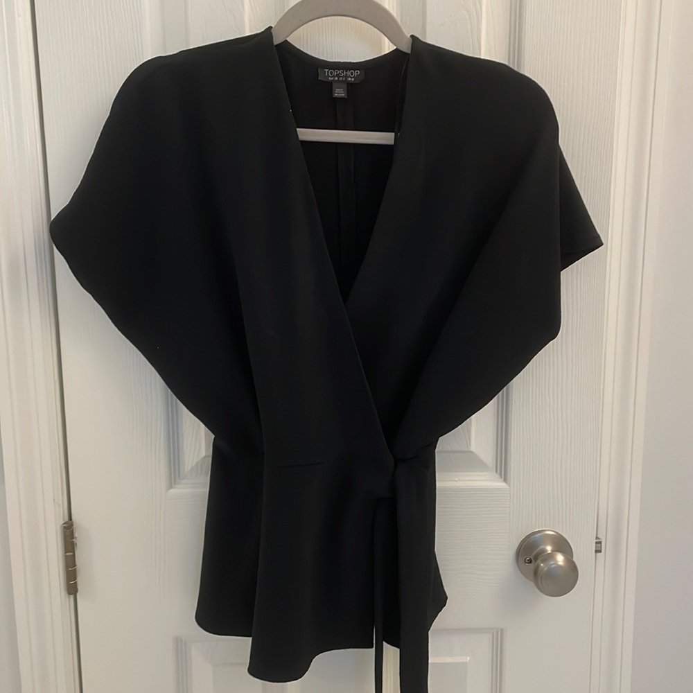 Topshop black wrap top, Sz US 6 but seems to run small